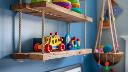 Close-up of luxurious hanging shelves in a modern bathroom, showcasing inspired design ideas for elegant and functional storage
