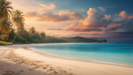 Fototapeta na wymiar Evening on empty beach, perfect vacation on tropical island, summer holiday travel landscape photo