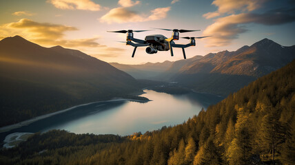 Fototapeta na wymiar Sunset on the mountain with drone