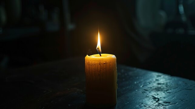 A Gothic-style candle flickering in the dark, casting eerie shadows during a Halloween night, invoking a sense of mystery and fear