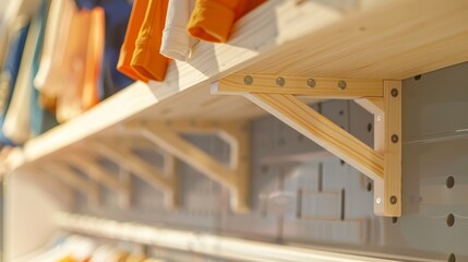 A close-up of unique hanging shelf racks in a laundry shop, showcasing inspired design ideas that combine functionality with style