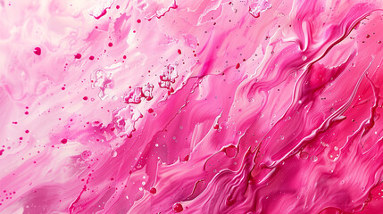 Pink and white acrylic paint background, fluid abstract painting with splashes of pink liquid on the surface, pink and red colors, high resolution, detailed