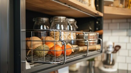 A close-up of an inspired wire shelf rack, showcasing innovative hanging shelf ideas that combine functionality with modern design