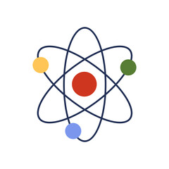 Structure of atom with round nucleus and colorful electrons in orbits vector illustration