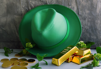 holiday st patrick's day clover green hat and gold