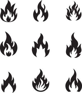 Fire flame icon vector set. Fire flame symbol on white background.
