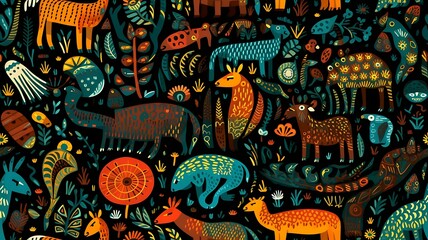 Animal Kingdom Seamless Texture: Vibrant Colors and Intricate Patterns