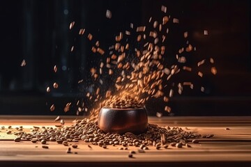Exploding Coffee Beans in Bowl - obrazy, fototapety, plakaty