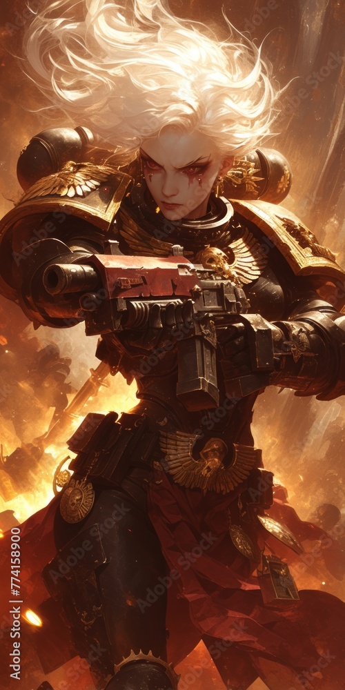 Canvas Prints beautiful and super cool female dieselpunk warrior with guns and high-end protective clothing in a f