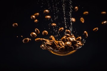 Coffee Bean Cascade into Liquid Coffee