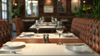 Fotobehang restaurant bar with blank wine glass mockups for wine tasting events © Pemika