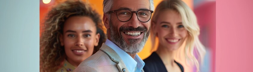 A man with glasses and a woman with blonde hair are smiling for the camera