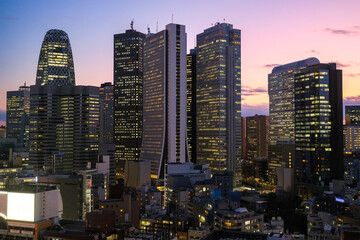 東京都新宿区 夕暮れの西新宿高層ビル群 東急歌舞伎町タワーから