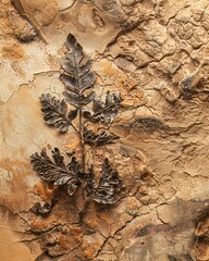 Closeup of a fossilized plant eaten by herbivorous dinosaurs, emphasizing the diet and ecosystem, perfect for paleobotany studies