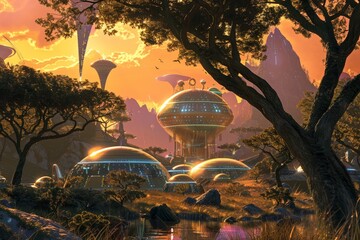 An alien wildlife sanctuary on a lush exomoon, where visitors can interact with exotic creatures in their natural habitats
