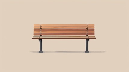 Realistic modern illustration set of front view on wood long seat made of planks. Empty street or garden chair. Light brown urban exterior furniture.