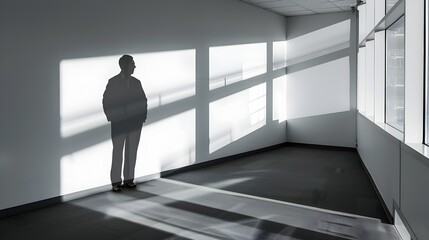 Obraz premium Solitary Shadow of a Contemplative Executive in an Empty Office