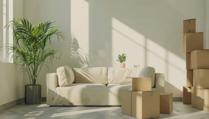 A living room with a couch and a potted plant by AI generated image