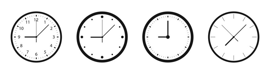 Clock icon set. Flat clock icons. Time measurement concept. - obrazy, fototapety, plakaty