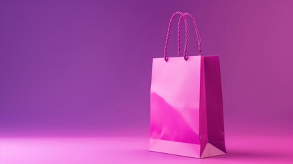 Pink paper shopping bag on purple background.AI generated image