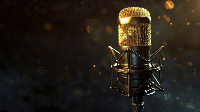 Microphone in studio isolated on black background .AI generated image