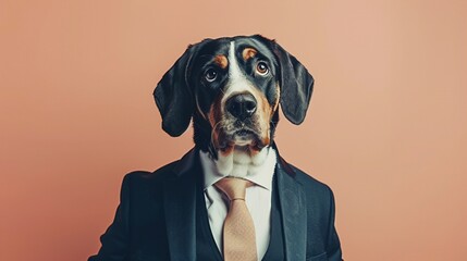 Anthropomorphic Greater Swiss Mountain Dog: Business Attire - obrazy, fototapety, plakaty