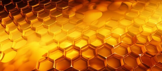 A detailed view of a honeycomb consisting of multiple golden hexagonal cells - obrazy, fototapety, plakaty