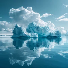 Poster Icy blue glaciers peacefully drifting on the tranquil arctic ocean © tonstock