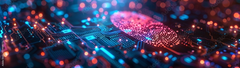 Aufkleber neon background enhances the visual appeal of the cyber security system using fingerprint technology