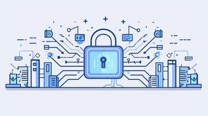 Blue line design cyber security icon. Cybersecurity, information technology, tech, IT security  graphics. Editable stroke for cyber security icon.