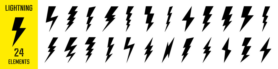 Lightning icon. Lightning set. Silhouette style.