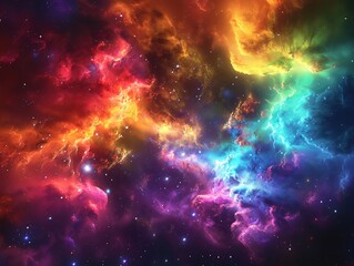 Produce a visually captivating scene of a cosmic nebula bursting with vibrant colors and space dust for an interstellar event