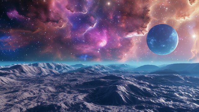 Use AI to generate a stunning image of an endless cosmic landscape, perfect for advertising copy space