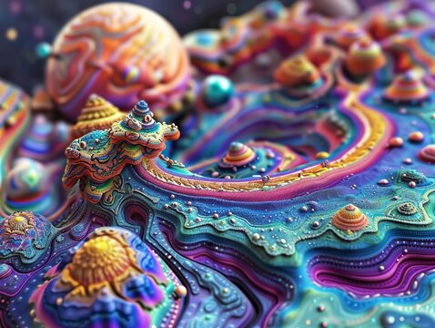 Create a visually stunning 3D representation of the universe using vibrant colors and intricate details