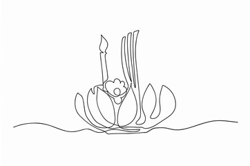 Continuous line of the lotus-shaped vessel made of banana leaves (Krathong), Loy (To float) Krathong Day is one of the most popular festivals in Thailand