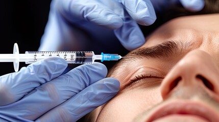 Close-up shows cosmetologist administering Botox to man, refining features