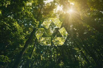 Recycle Symbol Illuminated in Lush Forest - 774165570