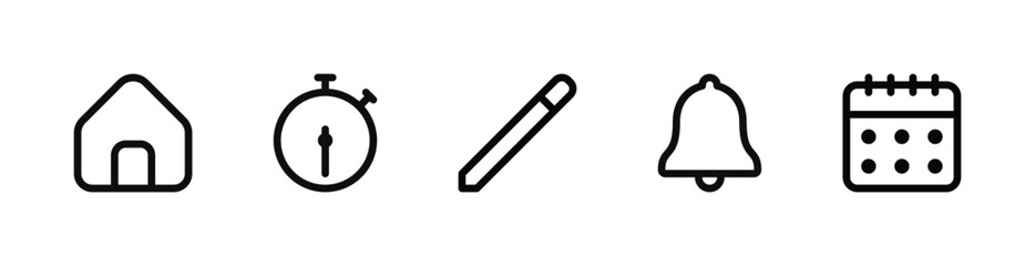 Fototapeta premium Date and Time Icon Set - Address, Schedule, Timer, Clock, Edit Tool, Calendar, Bell Notification