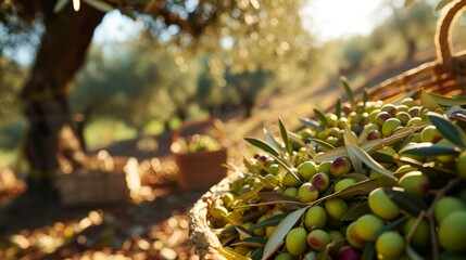 Fototapeta premium Growing olives harvest and producing vegetables cultivation. Concept of small eco green business organic farming gardening and healthy food