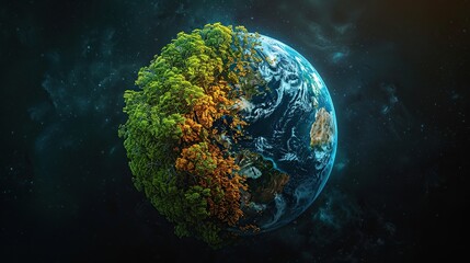 Autumnal Forest Covering Half of Earth in Space - 774166933