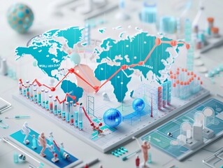 Create a dynamic 3D visual representation of global health trends for World Health Day