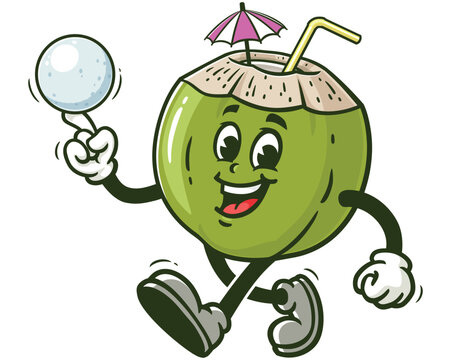 recommend clip art: Coconut playing ice ball or snowball cartoon mascot illustration character vector clip art hand drawn