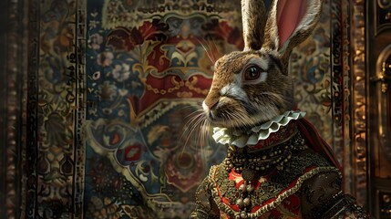 Rabbit Enthroned A BaroqueStyle Portrait of Majestic Opulence generative ai - obrazy, fototapety, plakaty