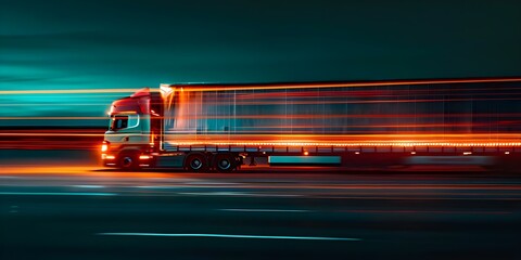 A semitruck in motion showcasing the speed and efficiency of commercial hauling and express delivery in logistics. Concept Logistics Efficiency, Commercial Hauling, Express Delivery