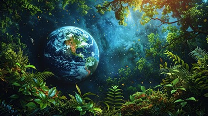 Earth Amidst Lush Cosmic Jungle - 774168775