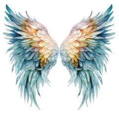 Obraz premium Watercolor angels wing Bright colors wings colorful illustration. Feather wings art tribal element