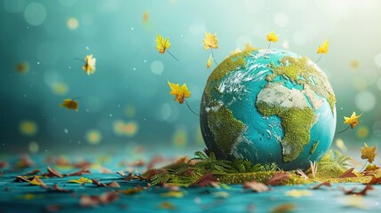 Autumn Leaves Falling Around a Mossy Globe - 774169943