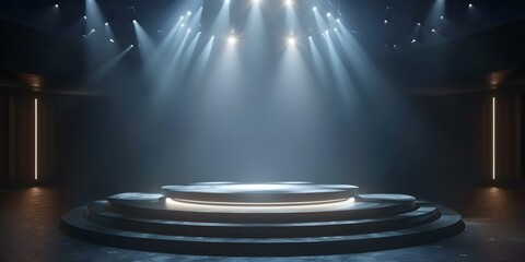 Empty 3D arena stage with spotlights and abstract design perfect for awards ceremonies or entertainment events. Concept 3D Design, Arena Stage, Spotlights, Abstract Design, Awards Ceremony