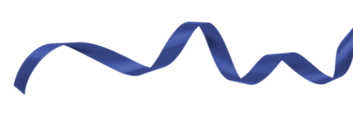 Dark blue ribbon navy satin bow color curly scroll png isolated on transparent background for birthday and greeting card confetti design decoration