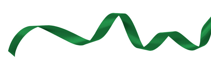 Green ribbon satin curly scroll bow png isolated on transparent background with clipping path for Christmas holiday and greeting card confetti design decoration